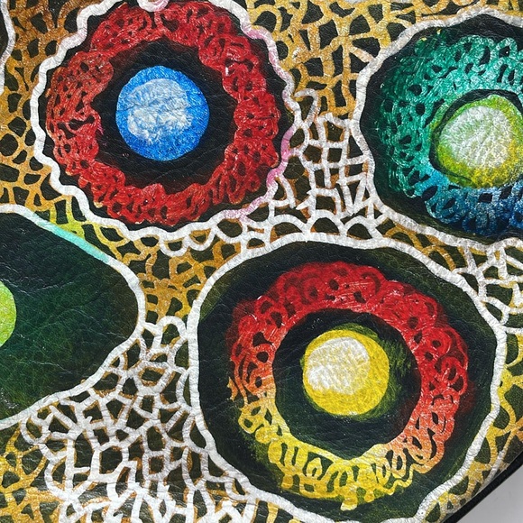 Biacci Black Hand Painted Leather Cross Body Zipper Boho Bag - Picture 6 of 10